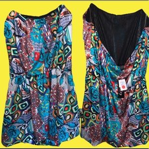 Strapless multi color printed dress